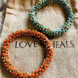 Turquoise and Orange Gold bracelets